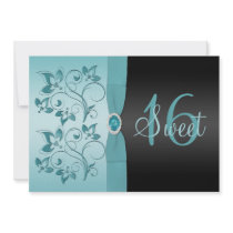 Blue and Black Sweet Sixteen Party Invitation