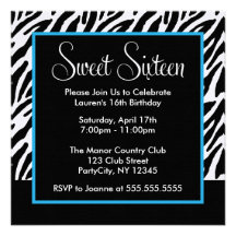 Blue and Black Zebra Print Personalized Invite