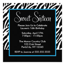 Blue and Black Zebra Print Personalized Invite