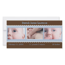 Blue and Brown baby announcement Customized Photo Card