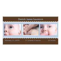 Blue and Brown baby announcement Customized Photo Card