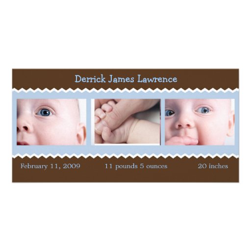 Blue and Brown baby announcement Customized Photo Card
