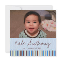 Blue and Brown Baby Boy 1st Birthday Invitation