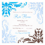 Blue and Brown Damask Bridal Shower Invite