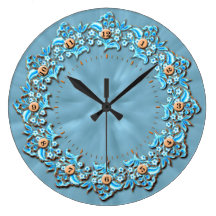 Blue and brown flowers wallclock