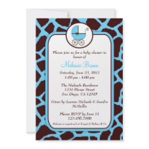 Blue and Brown Giraffe Print Baby Shower Invite