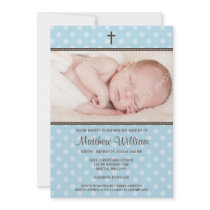 Blue and Brown Polka Dot Cross Boy Photo Baptism