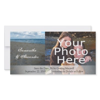 Blue and Brown Sands ~ Beach Wedding Personalized Photo Card by CustomInvites
