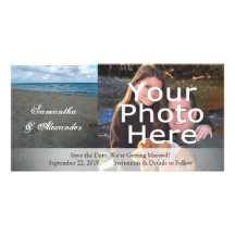 Blue and Brown Sands ~ Beach Wedding Personalized Photo Card