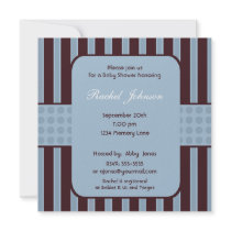 Blue and Brown Stripe Baby Shower Invitation