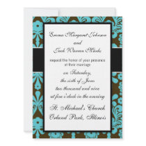 blue and brown swirl ornate damask design invitations