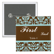 Blue and Brown Wedding Place Cards Pinback Buttons
