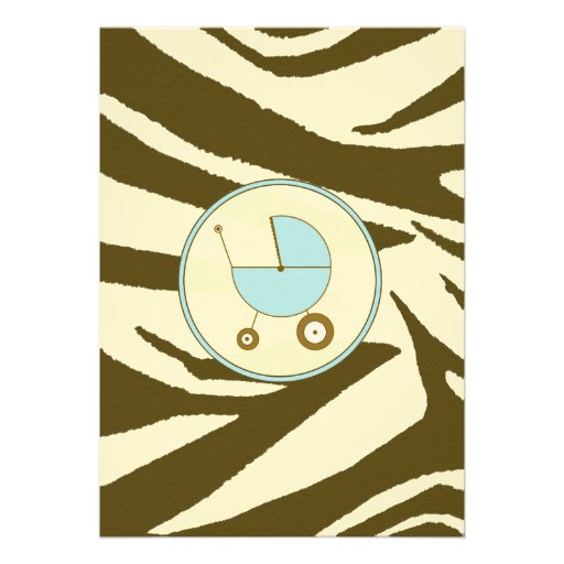 Blue and Brown Zebra Print Baby Shower Invitation