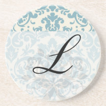 blue and cream damask flourish pattern coasters