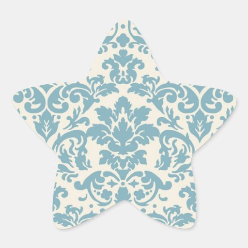 blue and cream damask flourish pattern star sticker