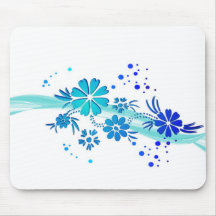 blue and cyan flowers mouse pad