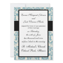blue and ecru cream damask flourish pattern announcements