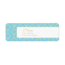 Blue and Gold Damask Return Address Label