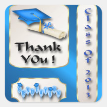 Blue and Gold Graduation Thank You envelope seal Square Stickers