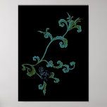 Blue And Gold Ornate Flower Print