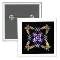 Blue and Gold Straw Fractal Art Square buttons