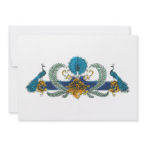 Blue and golden peacocks and wreaths personalized announcement