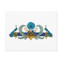 Blue and golden peacocks and wreaths postcards