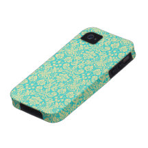 Blue and Goldish Floral Damask Case-Mate iPhone 4 Cover