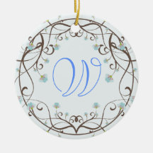 Blue and Green Apple Blossom Invitation Christmas Tree Ornament