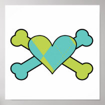 blue and green argyle heart coloured crossbones de posters