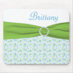 Blue and Green Floral Mousepad with Name