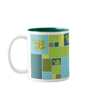 Blue and Green Geometric Pop Turtle Mug by trennea
