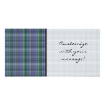 Blue and Green Plaid Pattern Abstract Custom Photo Card