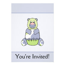 Blue And Green Polkadot Bear Custom Invite