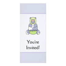 Blue And Green Polkadot Bear Invitations