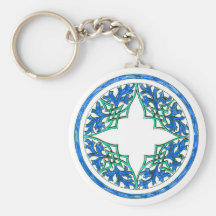 blue and Green victorian Round Graphic Key Chain