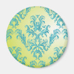 Blue and Green Vintage Damask Fridge Magnet