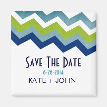 Blue and Green Zig Zag Save The Date Magnets