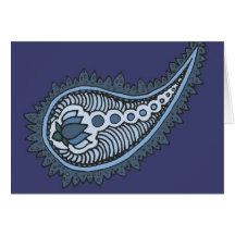 Blue and grey lotus paisley greeting card