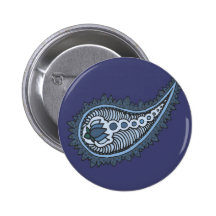 Blue and grey lotus paisley pinback buttons