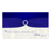 Blue and Ivory Damask Placecards Business Card Template
