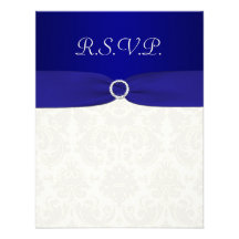 Blue and Ivory Damask Reply card Custom Invitations
