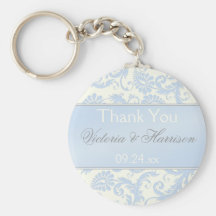 Blue and Ivory Damask Wedding Favour Key Chain