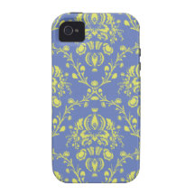 blue and lime green elegant damask case for the iPhone 4