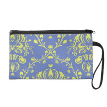 blue and lime green elegant damask wristlet clutch