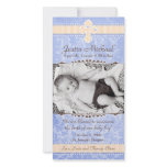 Blue and Orange Florals Birth Announcement Customized Photo Card