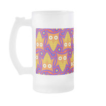 Blue and Orange Owl Pattern Frosted Glass Coffee Mug