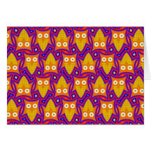 Blue and Orange Owl Pattern Greeting Card