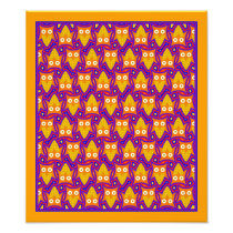 Blue and Orange Owl Pattern Photo Print