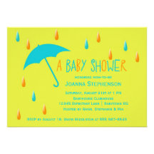 Blue and Orange Raindrops Baby Shower Invitation